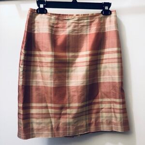 Josephine Chaus SILK Peach and Cream Plaid Pencil Skirt